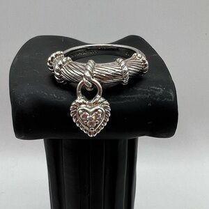 Judith Ripka Sterling Silver CZ Heart Charm Ring Size 6.75
